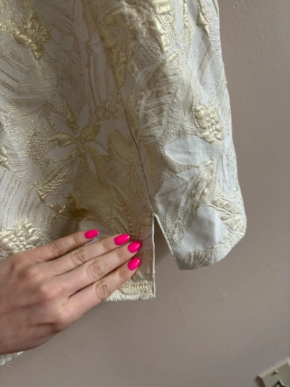 Lulus Shine for Us Cream Metallic Tropical Jacquard Mini Dress Size Small Bridal - Picture 9 of 10